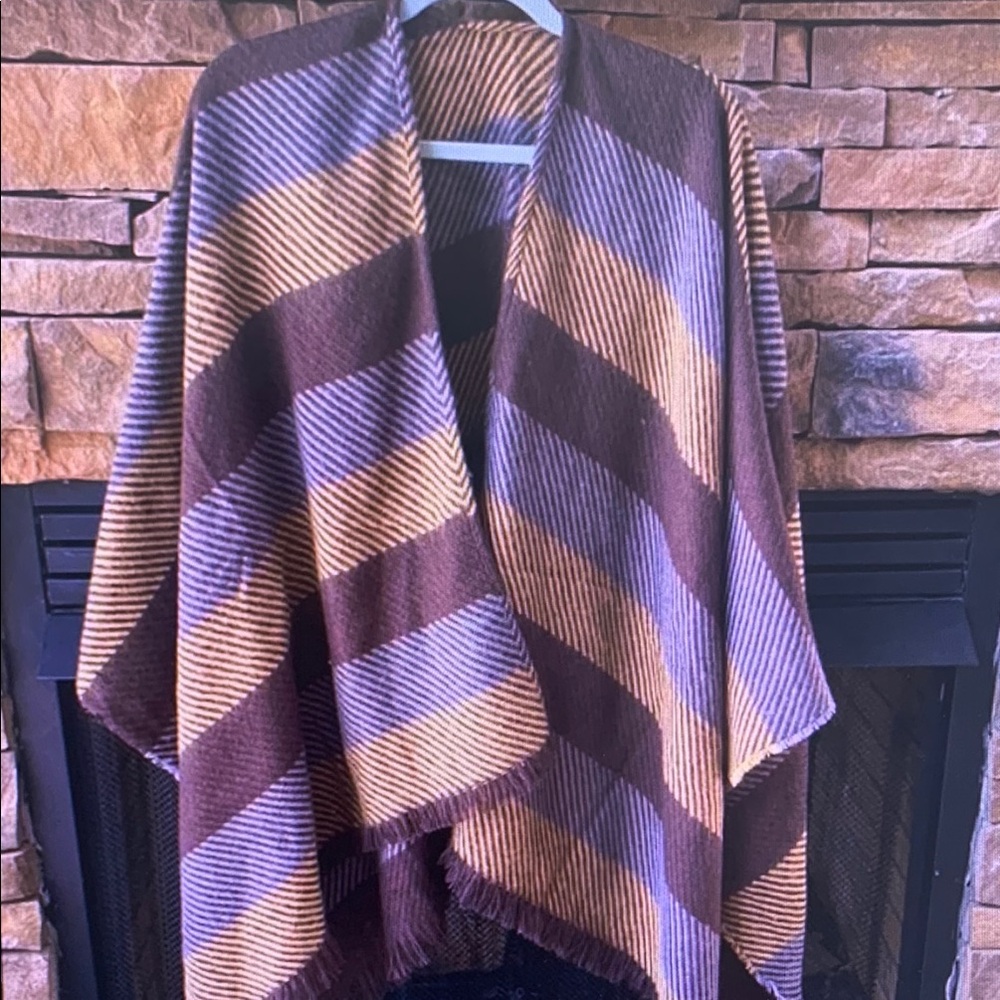 Striped Brown and Cream Poncho
